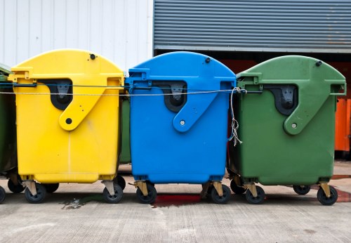 Recycling bins outside a commercial building in Ruislip